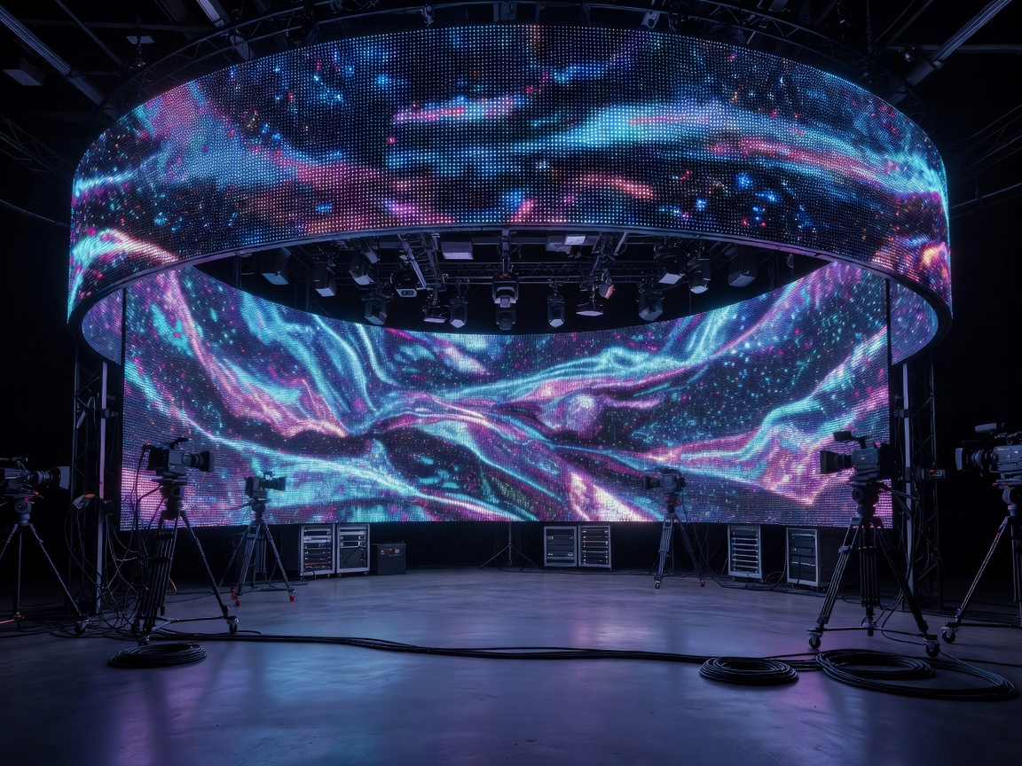 High density curved LED volume setup with real-time background tracker