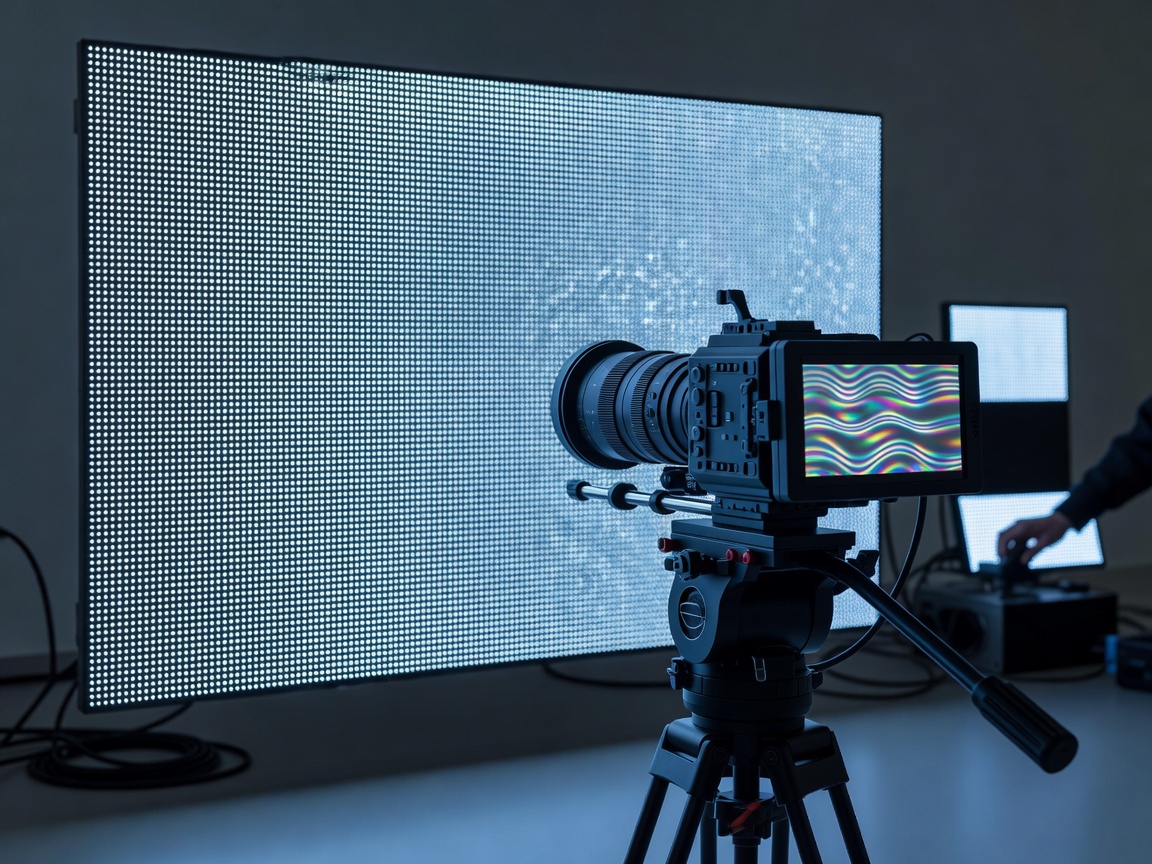 Testing cinematic camera lenses on LED panel layouts to prevent moiré noise