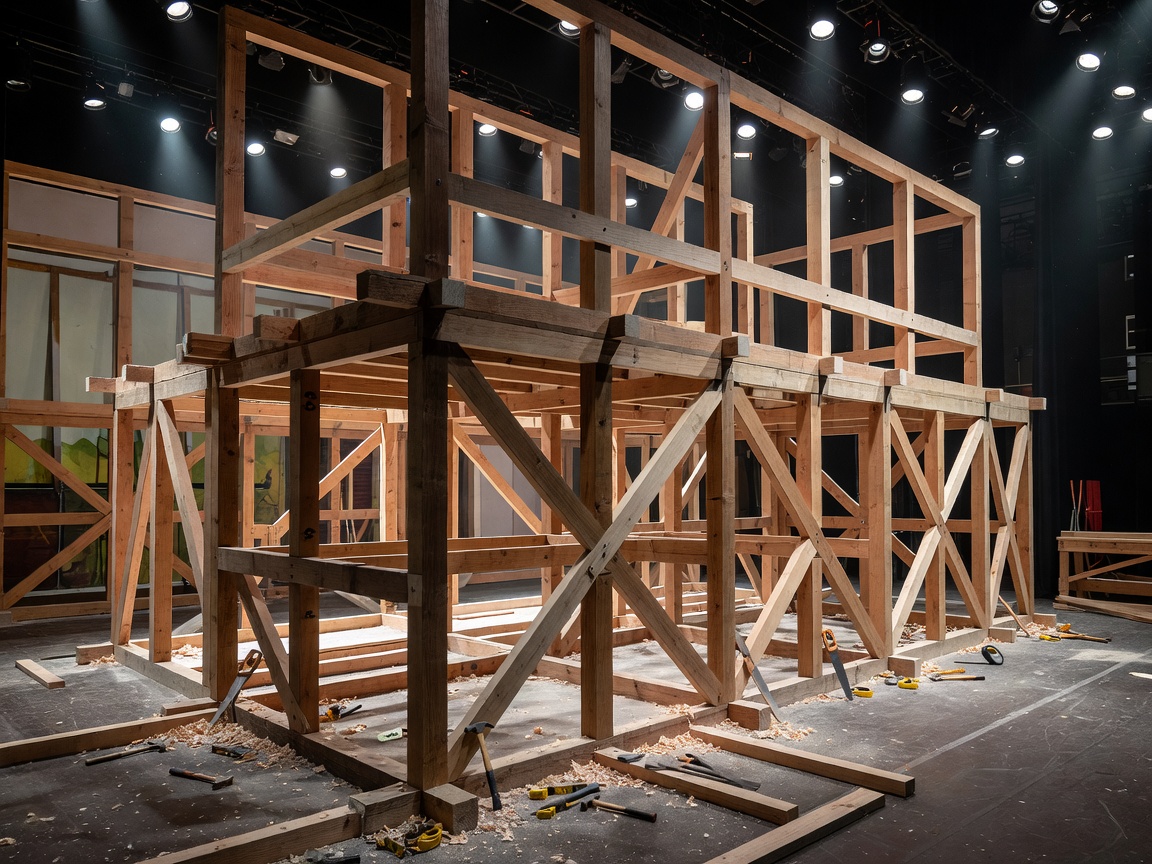 Timber framework for physical set construction inside scenic stage